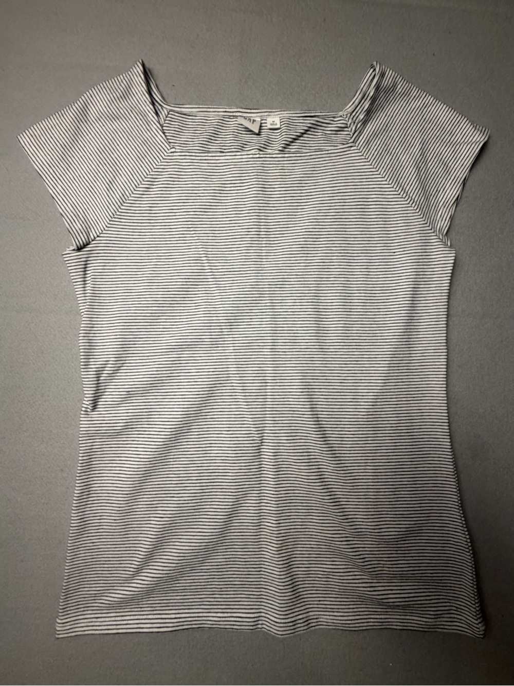 GAP Women's Short Sleeve Striped Square Neck Top - White and Black
